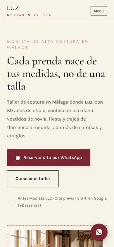 Web de Luz Novias & Fiesta en el móvil