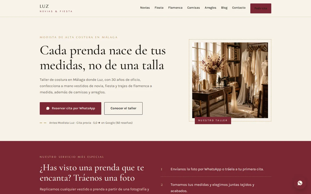Web de Luz Novias & Fiesta en ordenador