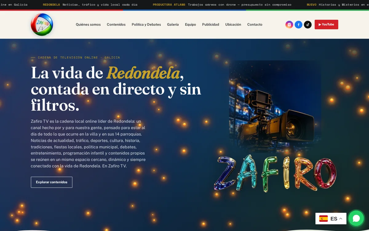 Web de Zafiro TV en ordenador